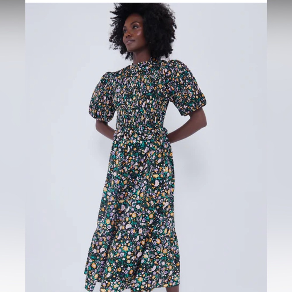 Tuckernuck Hyacinth House Black Multi Smocked Samantha Midi Dress